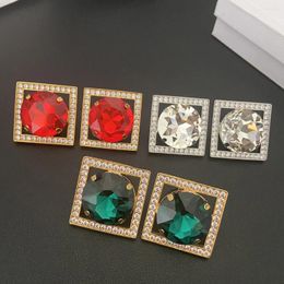 Stud Earrings Designer Exaggerated Square Crystal Large Ear Clip Women Top Quality Europe America Jewellery Trendy 2024