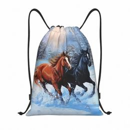 custom Horses Drawstring Bag for Shop Yoga Backpacks Women Men Animal Sports Gym Sackpack m4vA#