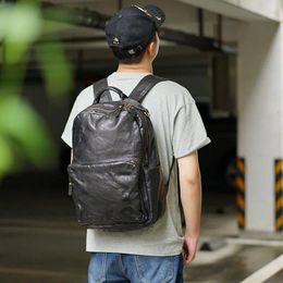 Backpack Casual Fashion Luxury Genuine Leather Large-capacity Black Designer Real Cowhide Outdoor Travel Men's Laptop Bagpack