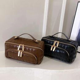 Women Makeup Organizer Bag Diamond Lattice Storage Handbag Large Capacity Opening for Home Business Trip 240416