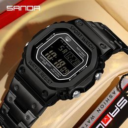 Wristwatches SANDA Top Luxury Stainless Steel Strap Countdown Sport Watches Mens Shockproof Waterproof G Style Digital Electronic Wristwatch