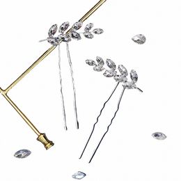 rhineste Wedding Hair Accories 2pcs/set Sier Colour Leaf Crystal Bridal Hair Pins for Women Bride Headdr Jewellery 53iN#