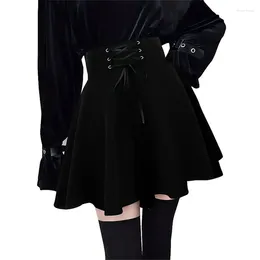 Skirts Streetwear Mall Goth Skirt Women Harajuku Y2k E-girl High Waist Bandage Black Mini Dark Gothic Punk Emo Alt Club Wear
