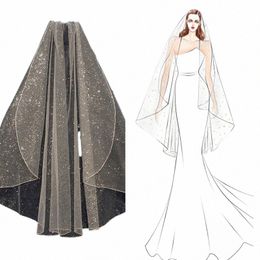b62 Short Bridal Veil with Comb Luxury Pencil Edge Wedding Veil 2022 Turkish Veil Glitter White Champagne Bride p26u#