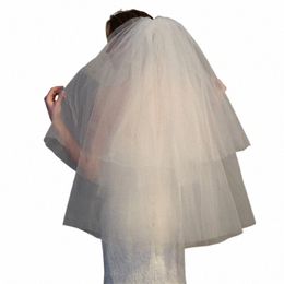 new Cut Edge Two Layers Bridal Veil with Comb Cheap Voile Mariage Party Beach Hair Accories 98Bk#