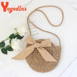 Bag Yogodlns Summer Bow Straw Round Rope Shoulder Bags Simple Woven Knitting Crossbody Fashion Small Beach Handbag Casual