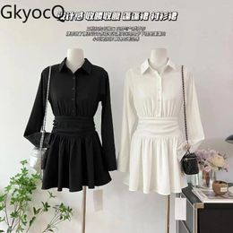 Casual Dresses GkyocQ 2024 Spring Fashion Women Dress Shirt Style Elegant Long Sleeve High Waist Slim A Line Short Pleated Korean