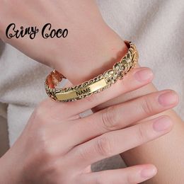 Hwaiian Customised Name Bracelet Fashion Letter Bangle Bracelets Samoa Polynesian Plumeria Flower Bangles Jewellery for Women Gift 240416