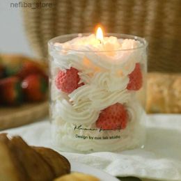 Fragrance Simulation Strawberry Cake Scented Candles Soy Wax Fragrance Candle Glass Cup Birthday Gift Home Party Table Ornament L410