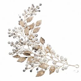 pearl Crystal Wedding Hair Accories Sier Gold Bridal Headband Women Jewellery Handmade Leaves Bride Party Headpiece Tiaras A43R#