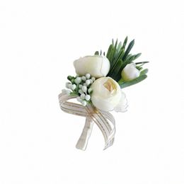 boutnieres White Silk Roses Corsage Artificial Frs Corsage Groomsmen Bridesmaid Wedding Prom Party Clothing Accories Q7PK#