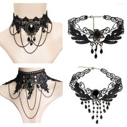 Choker Gothic Black Lace Beaded Sexy Necklace For Women'S Loli Girl Chain Neckband Halloween Party Wedding Trendy Prom