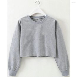 Women's Hoodies Short Round Neck Exposed Navel Sweater Long Sleeves Cropped For Women