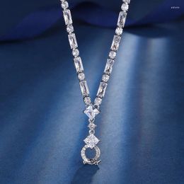Chains EYIKA Luxury 48 5cm Round Square Zircon Tennis Necklace With Buckle All-Match Chain Women Jewelry Accessories Making Supplies