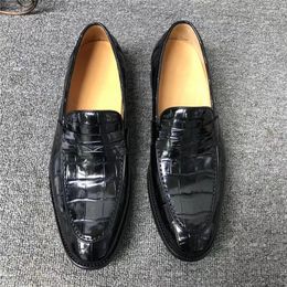 Dress Shoes Business Style Authentic Crocodile Skin Classic Solid Black Men Loafers Genuine Real Alligator Leather Male Slip-on