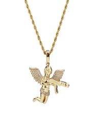 Top Quality Jewellery Zircon Gold Silver Cute Angel Baby Carry Gun Stuff Pendant Necklace Rope Chain for Men Women9895685