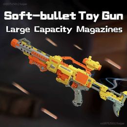 Gun Toys 2024 Boy Electric Burst Soft Bullet Gun Super Large Capacity Eva Sponge Soft Bullet Long Range Toy Gun Yellow Shotgun 240416