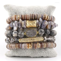 Strand Fashion Bohemia Jewellery Natural Stone Beaded And Crystal Charm 5pc Stack Bracelets Set For Women Gift