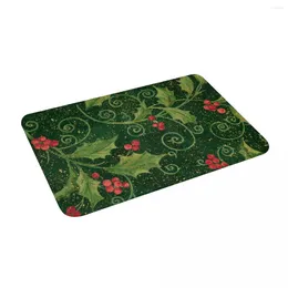 Carpets Christmas Holly 24" X 16" Non Slip Absorbent Memory Foam Bath Mat For Home Decor/Kitchen/Entry/Indoor/Outdoor/Living Room