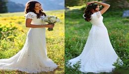 Stunning V Neck Full Lace Boho Wedding Dresses Short Sleeves Beaded Country Style Bridal Gowns With Crystals Belt Mermaid robes de2168535