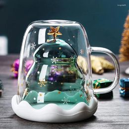 Mugs Anti-Scalding Double Walls Glass Mug Xmas Tree Snowflake Shape Creative Transparent Coffee Juice Cup Children's Christmas Gift