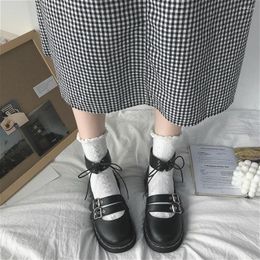 Dress Shoes Japanese Lolita Black Women Mary Jane Jk Uniform Fashion Low Heel Kawaii Double Buckle Lacing Anime