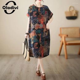 Party Dresses Fashion Women Cotton Linen Midi Dress 2024 Summer Casual Loose Vintage Ladies Oversize Clothing 5XL 6XL 6673