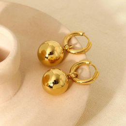 Dangle Earrings 16K Gold Plated Convertible Chunky Hoop Stainless Steel Round Ball For Women Waterproof Jewellery