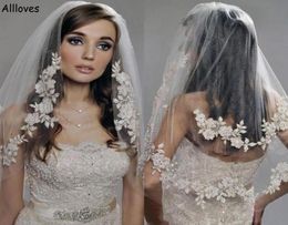 Lace Appliqued Bridal Veils Two Layer Elbow Length Wedding Veil Headpieces Bridal Accessory With Comb AL60446322312