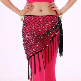 Stage Wear 12 Colours Belly Dance Practise Clothes Accessories Stretchy Long Tassel Triangle Belt Hand Crochet Hip Scarf Sequin