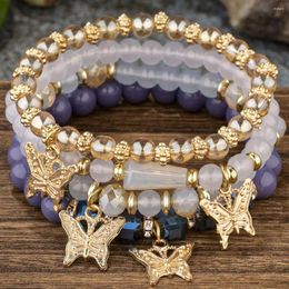 Strand DIEZI Multilayer Bohemian Crystal Beads Bracelets Women Girls Butterfly Charm Elastic Rope Bracelet Pulseira Feminina