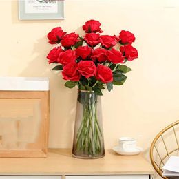 Decorative Flowers 10Pcs Simulated Silk Cloth Rose Artificial Wedding Home Table Decor Long Bouquet Arrange Fake Plant Valentine's Day