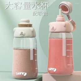 Water Bottles Kawaii Bottle For Kids Girl Large Capacity Outdoor Travel Drinking Mug Straw Cup Cartoon Plastic Tritan BPA Free