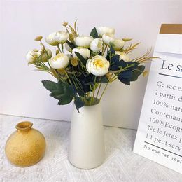 Decorative Flowers 9 Head Peony Artificial Silks White Camellia Wedding Table Home Decoration Gifts Office Fake Fower Party Decor Bouquet