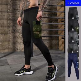 Men's Thermal Underwear OLOME Camouflage Pocket Men Compression Pants Running Tights Fitness Training Mens Sports Leggings Gym Jogger