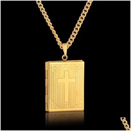 Pendant Necklaces Jesus Cross Necklace Jewellery For Men Women 14K Yellow Gold Chain Male Po Locket Style Crucifix Drop Delivery Pendant Dhxpq