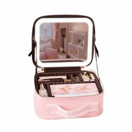 travel Makeup bag with Large Lighted Mirror Partitiable Cosmetic Bag Profial Cosmetic Artist Organizer, Waterproof Porta S7eO#
