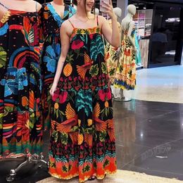 Summer Maxi Dresses For Women Casual Sleeveless Long Sleeve Loose Beach Holiday Dress Vintage Print Boho 240412