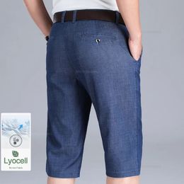 Mens Ultra-thin Lyocell Denim Shorts Summer Classic Fashion Straight Shorts Business Casual Short Jeans Male 240410