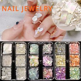6 Grids Natural Shell Jewelry Nail Art Box Flakes Thin Illusion Manicure Charms Abalone Slices Stones for Nails Rhinestones