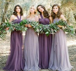 Summer Tulle Convertible Bridesmaid Dresses Lace Up 2019 Purple Lavender Long Wedding Guest Dress Maid of Honor Gowns7345240