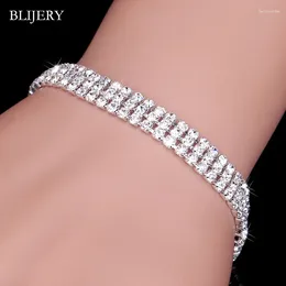 Link Bracelets BLIJERY Sparkly Crystal Bridal For Women Silver Colour Rhinestone & Bangles Birthday Wedding Jewellery Gifts