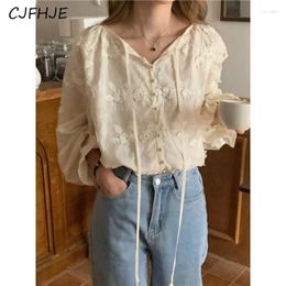 Women's Blouses CJFHJE Fashion Sweet French Embroidery Chic Women Office Shirts Spring Summe Vintage Elegant Lady Beige Lace Up Tops