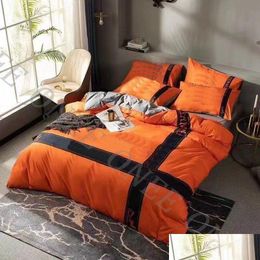 Bedding Sets Printed Cotton Four-Piece Set Orange Quilt Er Sheet Pillowcase H200X230Cm Drop Delivery Home Garden Textiles Supplies Otwtt