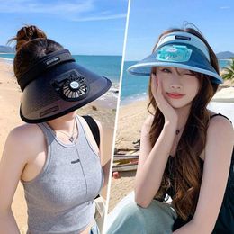 Wide Brim Hats UV Protection Sun Visor Hat Fashion With Fan Empty Top Sunscreen Breathable Casual Cap Outdoor