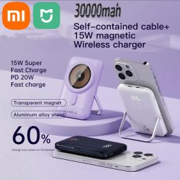 Products Xiaomi Mijia Portable Magnetic 30000mAh Power Bank Wireless Charging Stand For IPhone13 14 Pro Max Fast Charges External Battery