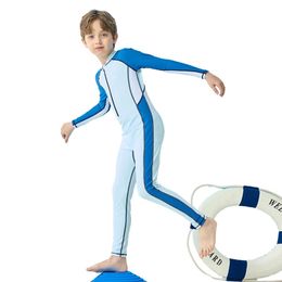 Full Body One Piece Boy Swimwear Long Sleeve Swimsuit Kids Teen Swimming Suit Children Beachwear Surfing Snorkelling 240416