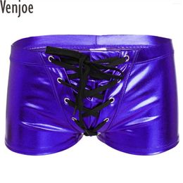 Underpants Mens Wet Look Patent Leather Drawstring Boxer Briefs Swimwear Metallic Shiny Underwear Swim Trunk Thong Lingerie Underpant