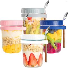 Water Bottles 4Pcs Mason Jars For Overnight Oats - Glass Food Storage Containers With Lids And Spoons 16 Oz Multi-Colored Marks