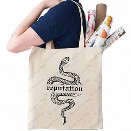 1pc "Reputati" Snake Pattern Tote Bag, Reusable Shop Bags, Foldable Canvas Tote Bags kpop fans gift c5kc#